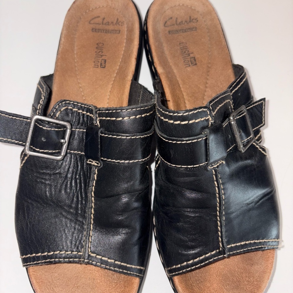 Clarks Black Leather Leisa Gianna Slide Sandal - Picture 4 of 12